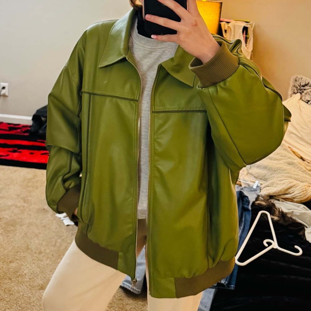 Oversized Princess Polly Sage Green Bomber Jacket w/ Cuffs